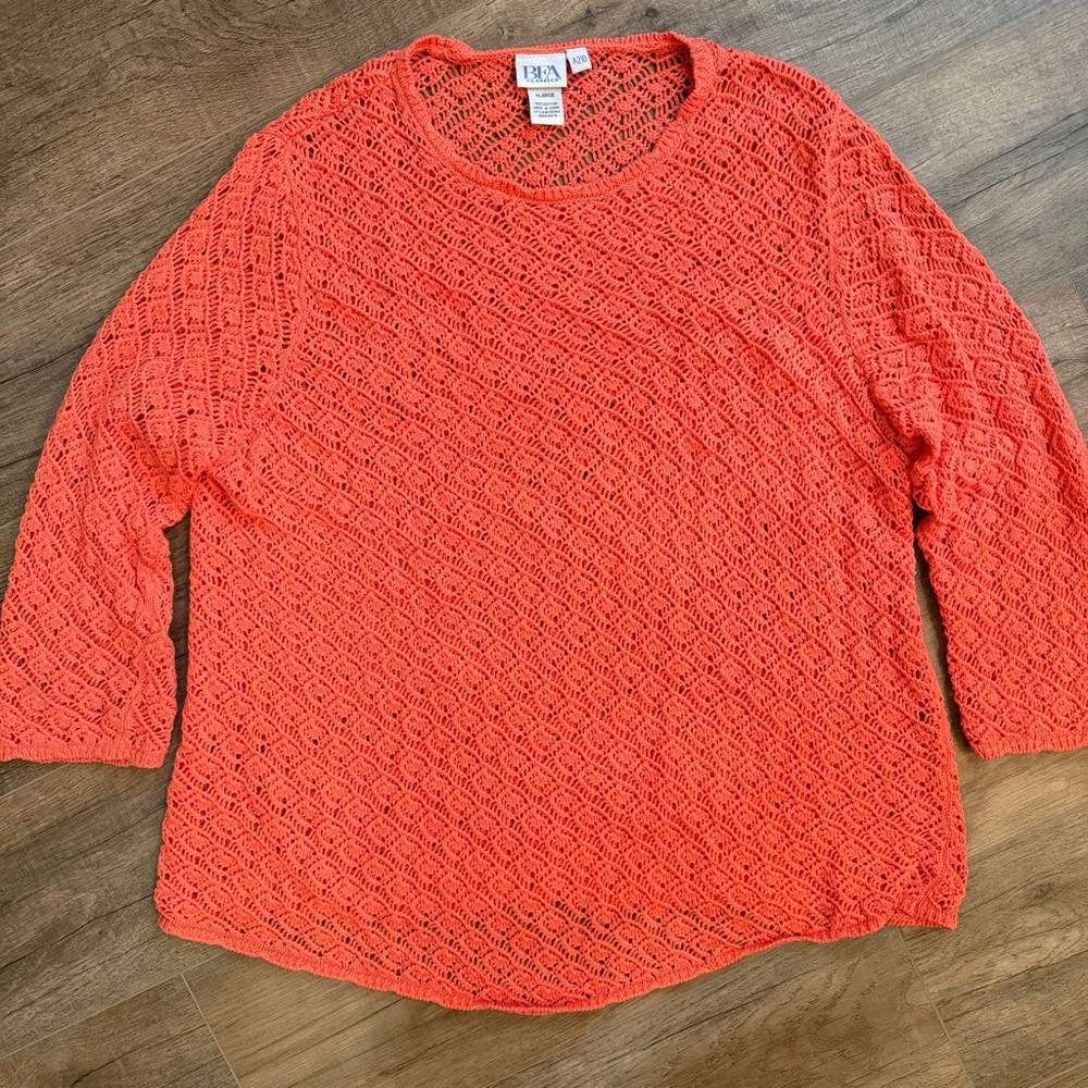 BFA Classics Women's XL Vintage Classic Coral Knit Crochet‎ Top Beach Swim Cover